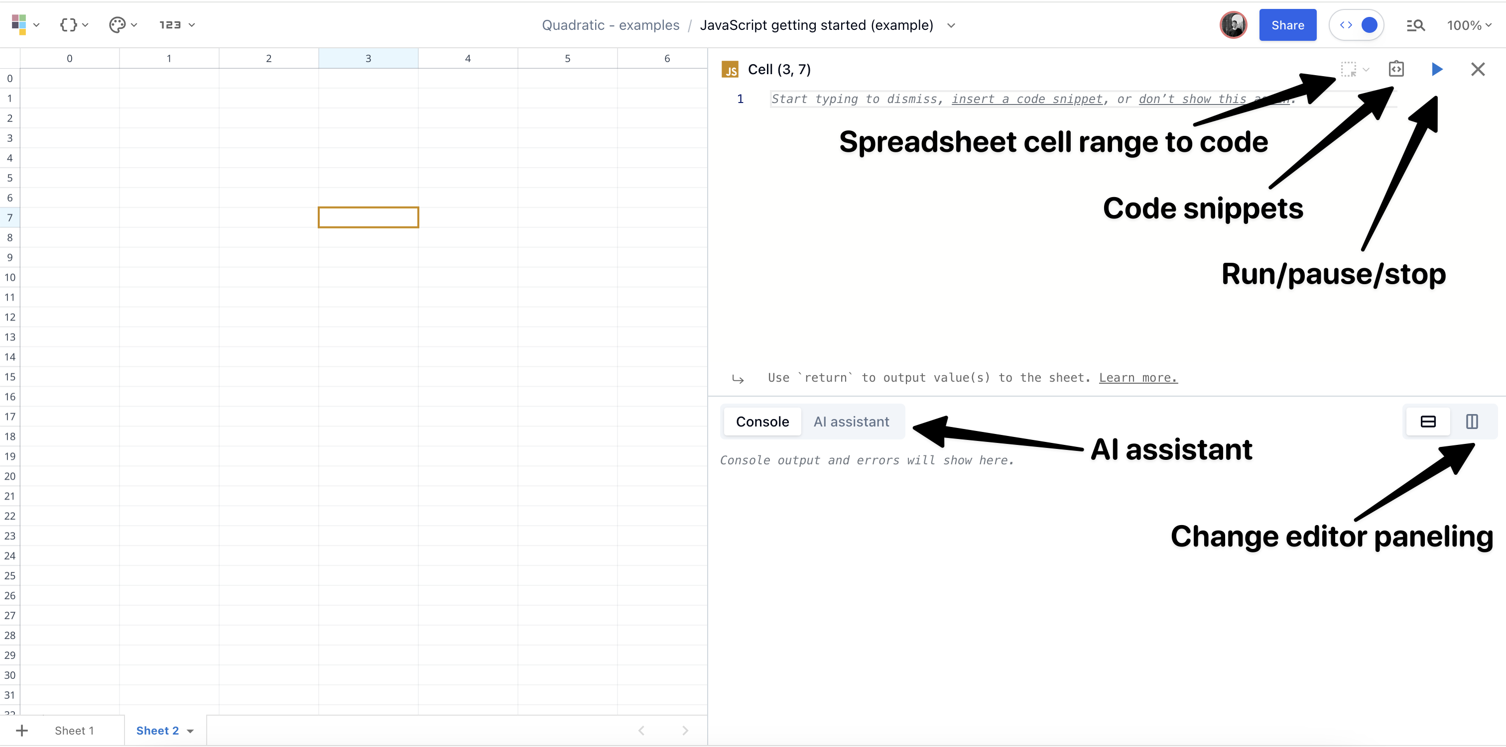 JavaScript code editor highlights.